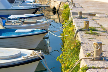 Fototapeta na wymiar Boats tied at the marina