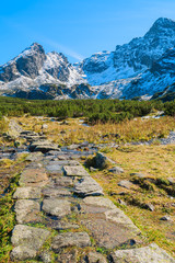 Path in Gasienicowa valley in autumn season, Tatra Mountains