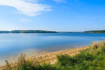Green grass on shore of Chancza lake, Poland