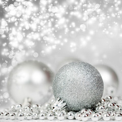 Silver Christmas background with decorations