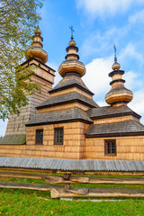 Fototapeta premium Wooden church in Kwiaton village, Beskid Niski Mountains, Poland