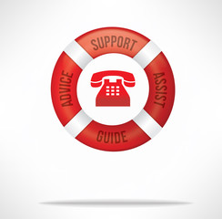 Customer Service Support Hotline with Telephone and Lifebuoy