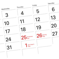 Close up of December Calendar