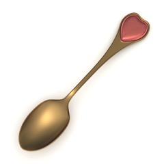 Gold spoon with heart emblem on handle
