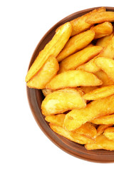 Homemade fried potato in bowl isolated on white