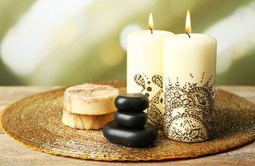Beautiful spa composition with decorative Indian candles,