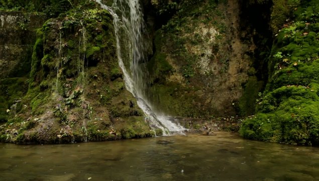 Waterfall in Bad Urach in the rain