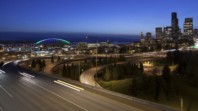 Time lapse traffic Seattle Skyline