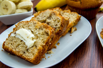 Fototapeta na wymiar fresh buttered banana walnut bread