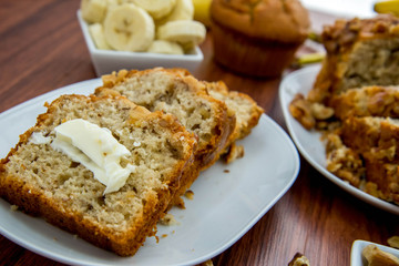 fresh buttered banana walnut bread