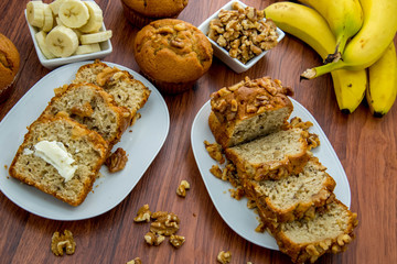 fresh buttered banana walnut bread