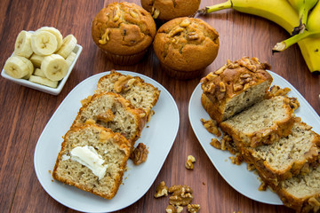 fresh buttered banana walnut bread