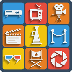 Set of 9 cinema web and mobile icons. Vector.