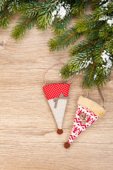 Christmas decor on wooden background