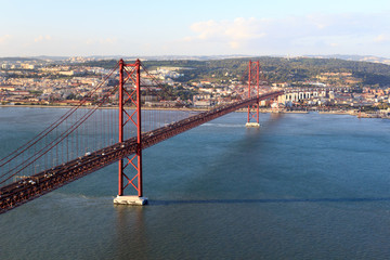 25 de Abril Bridge and Lisbon cityscape