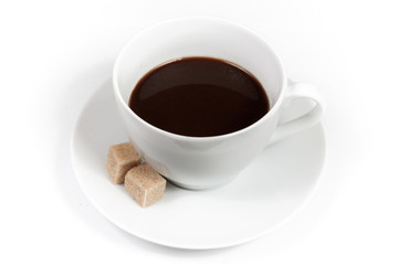 Cup of coffee with sugar isolated on white background
