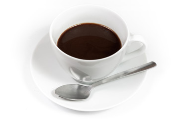 Cup of coffee with spoon isolated on white background