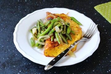 Scrambled eggs for breakfast with vegetables