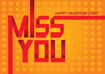 Miss You Message in Red on Orange Background