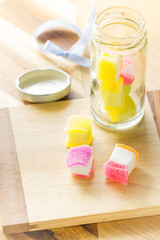 colorful jelly on wood