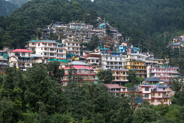 Naklejka premium Houses at Himalaya mountains in Dharamshala, India