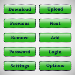 Set of glass rectangle green web buttons with glossy reflections