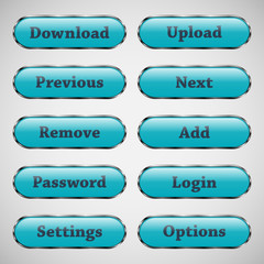 Set of glass blue web buttons with glossy reflections