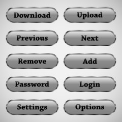 Set of glass gray web buttons with glossy reflections