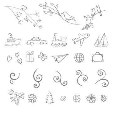 fun, summer, spring, travel, illustration, vector set icon