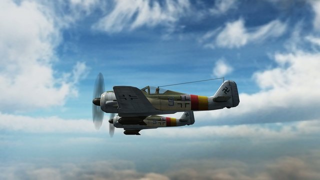 WW2 Focke-Wulf FW 190 Airplane in fly - close up