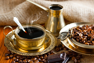 Fototapeta na wymiar Black coffee in oriental style
