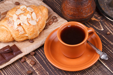 Coffee cup and croissant