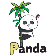 Little panda on bamboo, for ABC. Alphabet P