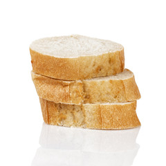 three baguette slices on white