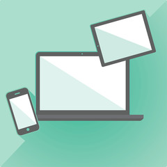 computer, tablet and smart phone on green background