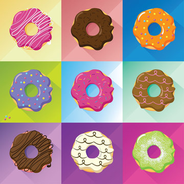 Flat design donuts set, vector image whit long shadow