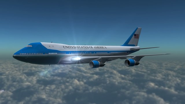 Airplane Boing Air Force One in fly - close up