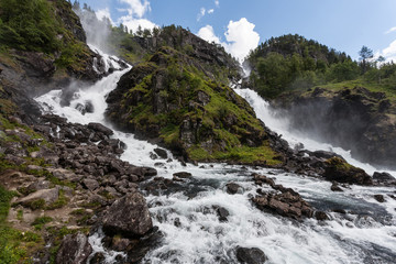 Norway landscape with waterfall.