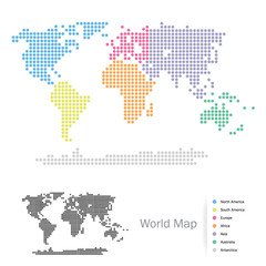 Dotted colorful World Continents map, isolated