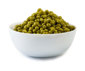 Isolated image of bowl with peas on a white background