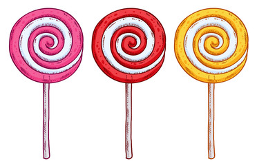 Set of colorful lollipops in hand drawn style.
