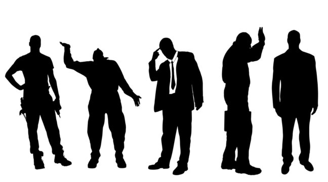 Vector silhouettes of different men.