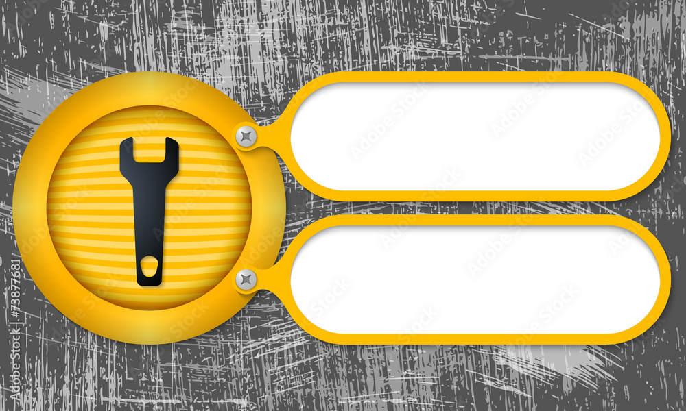 Poster yellow frames with spanner and scratched background