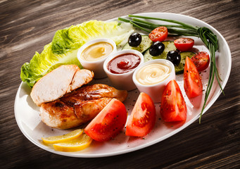 Roast chicken fillet and vegetables