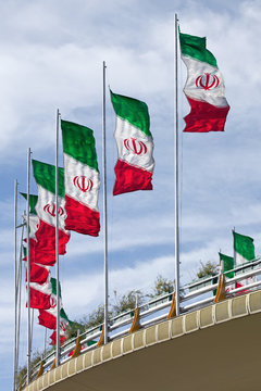 Rows of Iran Flags On a Street Bridge in Tehran