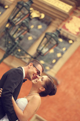 Bride and groom in the city