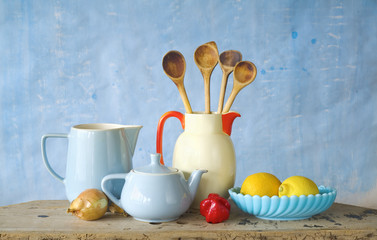 vintage kitchen utensils,food ingredients, cooking concept
