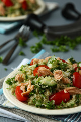 Tabbouleh salad with quinoa and salmon