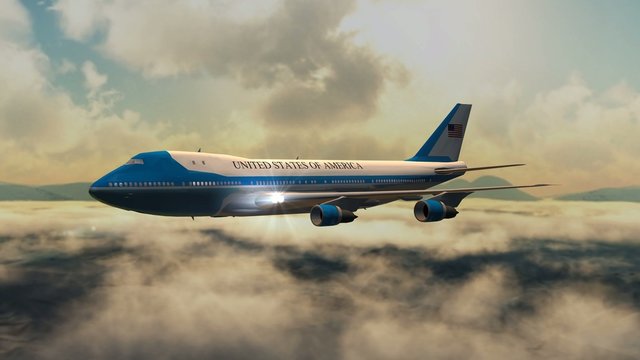 Airplane Boing Air Force One in fly - close up