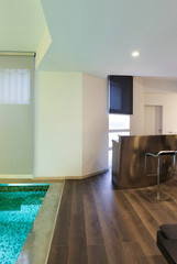 Interior, living room with pool